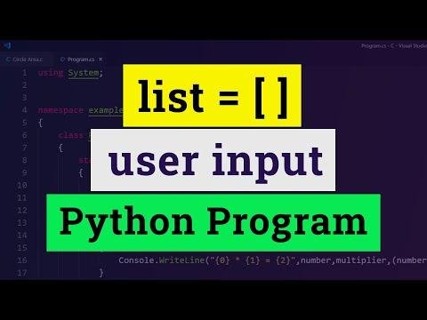 User Input for a List  Python Programming language Tutorial - Example Program thumbnail