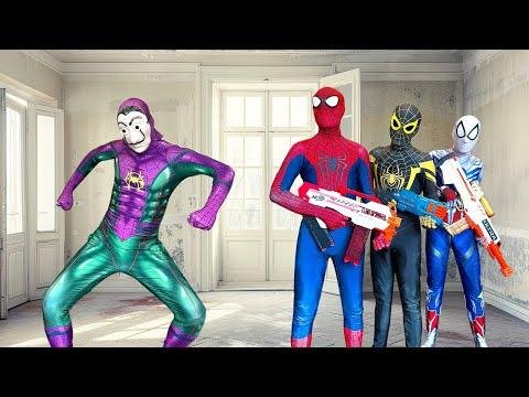 TEAM SPIDERMAN vs BAD GUY TEAM  Rescue PURPLE SpiderMan From CRAZY BADGUY  Funny Action  - TeamSpider VS thumbnail