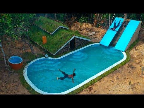  Full video  Days Building Underground Temple House with water Slide To Swimming Pool - Primitive Tool thumbnail