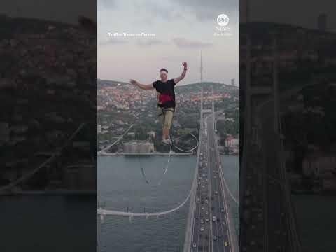 Daredevil walks slackline from Asia to Europe  ABC News - ABC News thumbnail