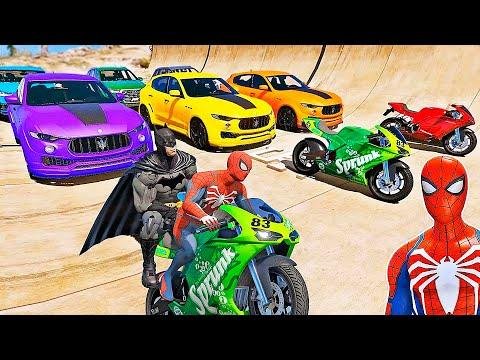 CARROS e MOTOS com HOMEM ARANHA e SUPER HERÓIS Desafio de Super Carros e MOTOS na Rampa  IR GAMES - IR GAMES thumbnail