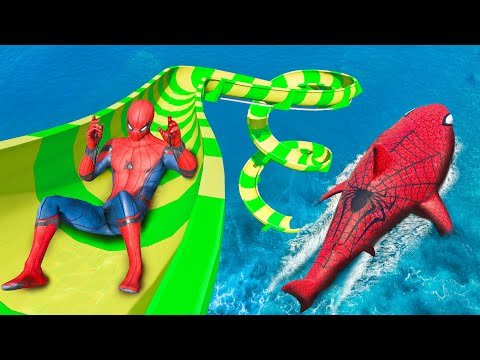 GTA  Water Slides  SpiderShark vs SPIDERMAN JumpsFails Ragdolls amp Funny Moments - Shiny Lamp thumbnail