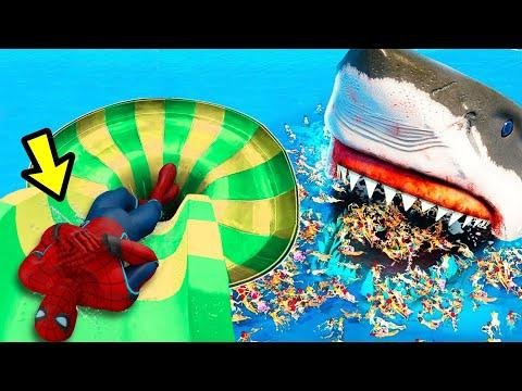 GTA  Big Shark vs Spiderman  New Water Slides  Funny  Ragdolls - Happy Game thumbnail